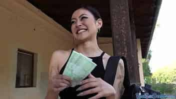 Inked Asian pulled into bendover sex for money video