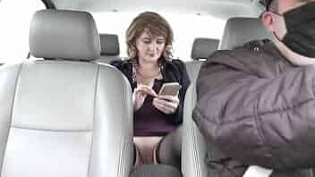 In public under skirt without panties rides in taxi car sexy Milf video