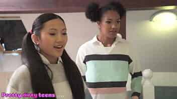 DEVIANTE - Huge natural tits Ebony and tiny tits Thai Asian teen have 3some with room mate starring Tina Fire and May Thai video