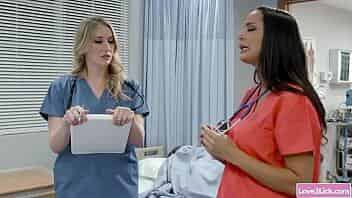 Strict blonde physician eating her busty lesbian nurses pussy video