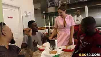 Big Black Cock Slut Waitress Elektra Rose Interracial Group Sex video