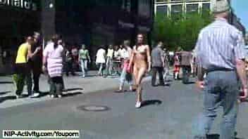 Naked babe has fun in streets video