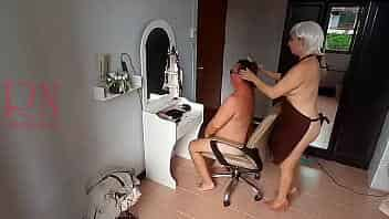 Do you want me to cut your hair? Nude barber and client. Naked hairdresser. Nudism s1 video